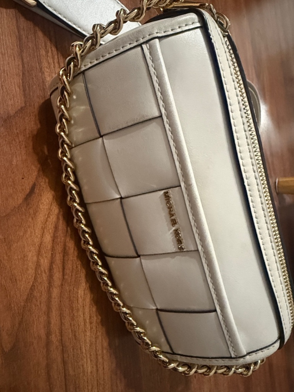 Michael Kors Cream Quilted Leather Crossbody with Gold Chain Detail